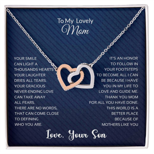 To My Lovely Mom | Thank You - Interlocking Hearts necklace